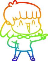 rainbow gradient line drawing cartoon happy girl vector