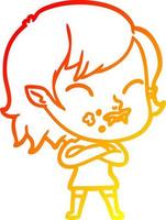 warm gradient line drawing cartoon vampire girl with blood on cheek vector