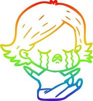 rainbow gradient line drawing cartoon girl crying vector