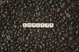 coffee roasted and text wood cube close up image. photo