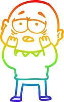 rainbow gradient line drawing cartoon tired bald man vector