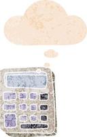 cartoon calculator and thought bubble in retro textured style vector