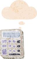 cartoon calculator and thought bubble in retro textured style vector