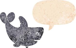 cartoon shark and speech bubble in retro textured style vector