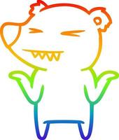 dibujo de línea de gradiente de arco iris dibujos animados de oso polar enojado encogiéndose de hombros vector