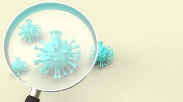 Magnifying glass and virus 3d rendering medical content. photo