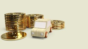 car wood toy and gold coins for car content 3d rendering. photo