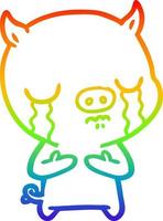 rainbow gradient line drawing cartoon pig crying vector