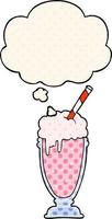 cartoon milkshake and thought bubble in comic book style vector