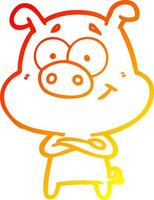 warm gradient line drawing happy cartoon pig vector