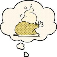 cartoon cooked chicken and thought bubble in comic book style vector