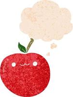 cartoon cute apple and thought bubble in retro textured style vector