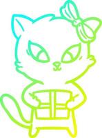 cold gradient line drawing cartoon cat vector