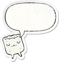 cartoon tooth and speech bubble distressed sticker vector