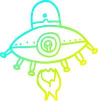 cold gradient line drawing cartoon alien spaceship vector