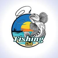 white  fish predator fishing logo with fisherman vector