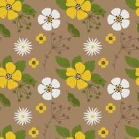 Floral simple pattern with wildflowers and leaves in autumn colors. Vector illustration in hand drawn style