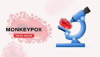 Monkeypox on microscope. Monkeypox virus outbreak concept, monkeypox cells. Vector illustration in 3D realistic style