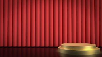 The gold stage and  red curtain  for background 3d rendering. photo