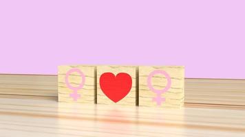 The gender on wooden cube with symbol to love 3d rendering  for valentine day. photo