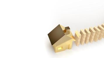 The wood domino and gold house 3d rendering abstract image for property content. photo