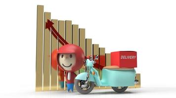 driver and bike delivery behind business chart 3d rendering. photo