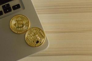 crypto currency concept.Bitcoins ,Gold Coins ,Cryptocurrency with space for your Concept . photo