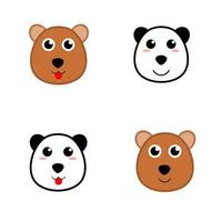 Cute baby bear and panda set. Baby bear face. Logo of a baby bear. vector
