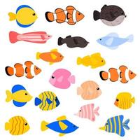 varios tipos de colección de peces. conjunto de imágenes prediseñadas de pescado. vector