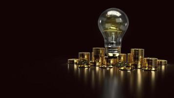 light bulb and gold coins in the dark for idea or business content 3d rendering. photo