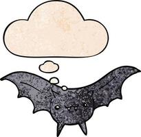 cartoon bat and thought bubble in grunge texture pattern style vector