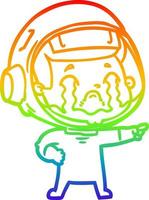 rainbow gradient line drawing cartoon crying astronaut vector