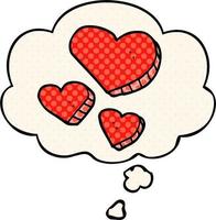 cartoon love hearts and thought bubble in comic book style vector