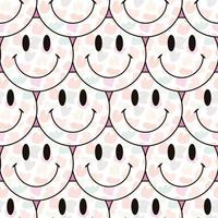 Seamless pattern background with happy face with smile circles mosaic tile. cute y2k 90s modern trendy psychedelic texture, wallpaper, texture print. Positive vibes aesthetic design vector