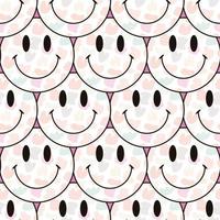 Seamless pattern background with happy face with smile circles mosaic tile. cute y2k 90s modern trendy psychedelic texture, wallpaper, texture print. Positive vibes aesthetic design vector