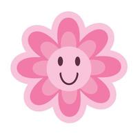 linda flor de margarita sonriente en color rosa. ilustración vectorial aislado sobre fondo blanco. Linda imagen prediseñada, retro, elemento de diseño vintage. sonrisa psicodélica de moda moderna vector
