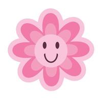 Cute smiling daisy flower in pink color. Vector illustration isolated on white background. Cute clip art, retro, vintage design element. Modern trendy psychedelic smile