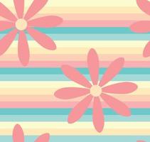 Seamless pattern background with pastel horizontal lines and simple daisy flowers. Geometric lines cute modern trendy  cute texture design vector