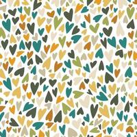 fondo de patrón sin costuras con muchos pequeños corazones de garabatos dibujados a mano. lindo fondo de paleta de colores terrosos cálidos de otoño. diseño de estampado textil neutral ingenuo romántico vector