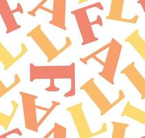 Cute autumn seamless pattern vector background with gradient letters word fall in cute warm orange yellow cozy color palette. Wallpaper, print, textile design.