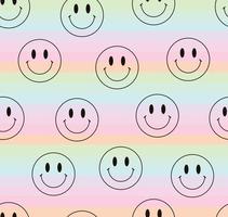 Seamless pattern background with pastel horizontal lines and smiling face emotion circles. Geometric lines cute  90s modern trendy psychedelic texture design vector