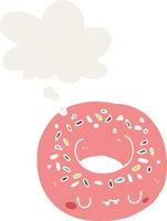 donut de dibujos animados y burbuja de pensamiento en estilo retro vector