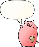 cartoon fat pig and speech bubble in smooth gradient style