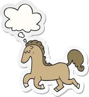 cartoon horse running and thought bubble as a printed sticker vector