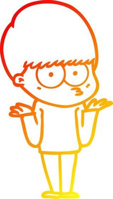 warm gradient line drawing confused cartoon boy shrugging shoulders