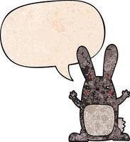 cartoon rabbit and speech bubble in retro texture style vector