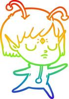 rainbow gradient line drawing cartoon alien girl vector