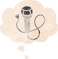 cartoon microphone and thought bubble in retro textured style vector