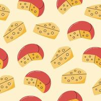 Cheese with holes hand drawn seamless pattern. Farm product in flat style. vector