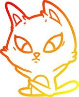 warm gradient line drawing confused cartoon cat sitting vector